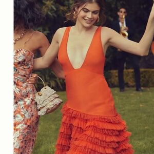 Anthropologie Let Me Be Orange  Tulle Dress Halloween XS